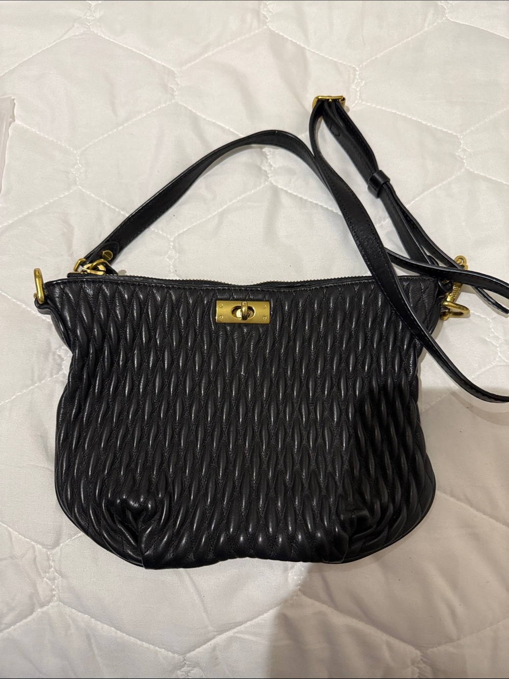 J. Crew Black Quilted Shoulder Bag with Gold Hardware